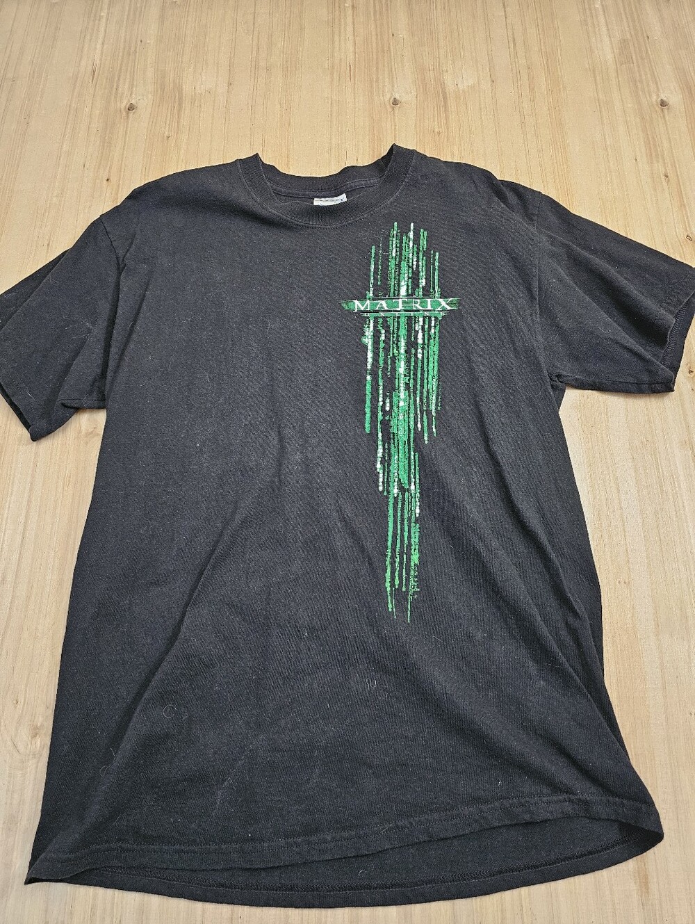 Vintage 2004 The Matrix Black Graphic Tee Rare with Green Code Design